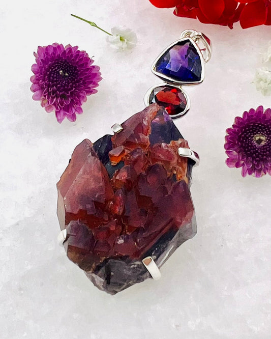Facetted Amethyst and Garnet with Alien Amethyst as a Combi Pendant