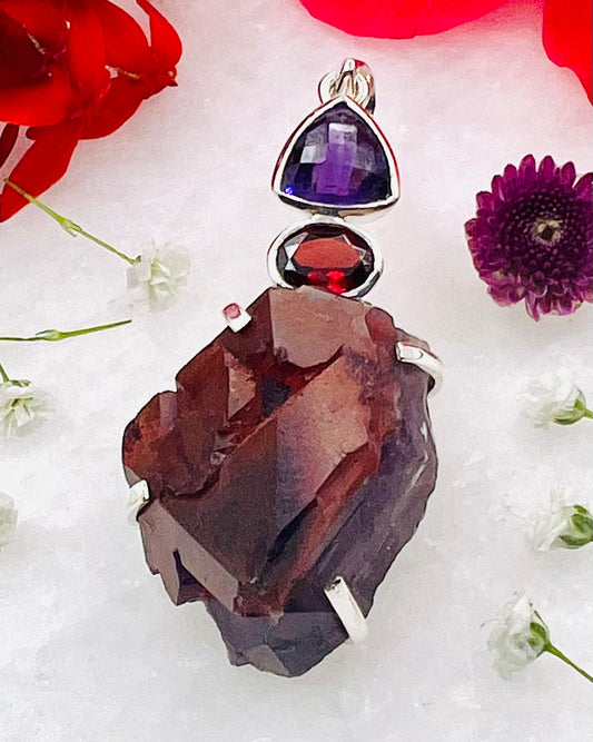 Facetted Amethyst and Garnet with Alien Amethyst as a Combi Pendant