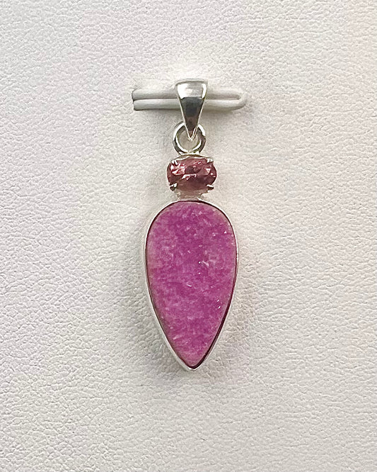 Cobalt Drusy with Pink Turmaline as a Combi Pendant