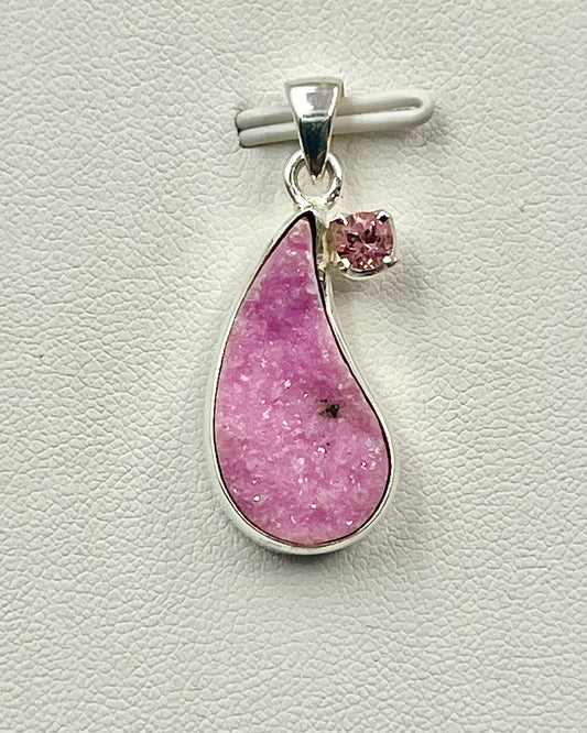 Cobalt Drusy with Pink Turmaline as a Combi Pendant