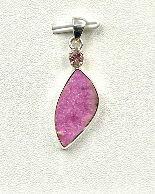 Cobalt Drusy with Pink Turmaline as a Combi Pendant