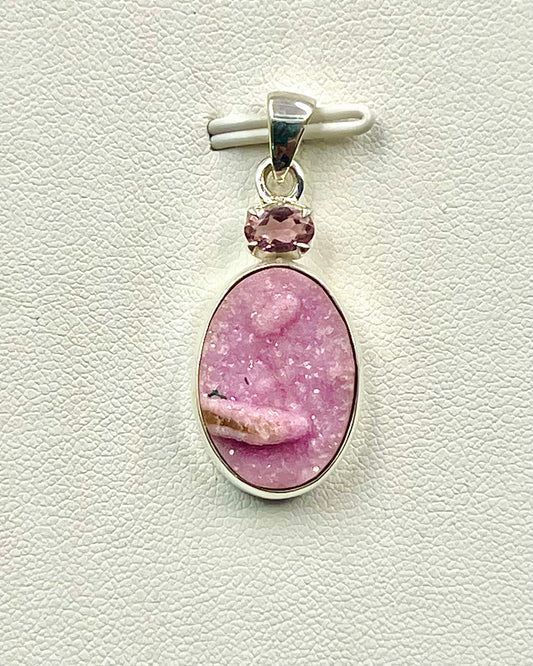Cobalt Drusy with Pink Turmaline as a Combi Pendant