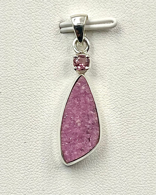 Cobalt Drusy with Pink Turmaline as a Combi Pendant