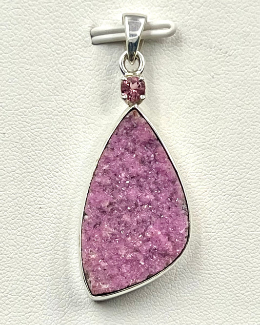 Cobalt Drusy with Pink Turmaline as a Combi Pendant