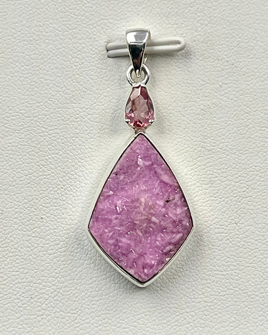 Cobalt Drusy with Pink Turmaline as a Combi Pendant