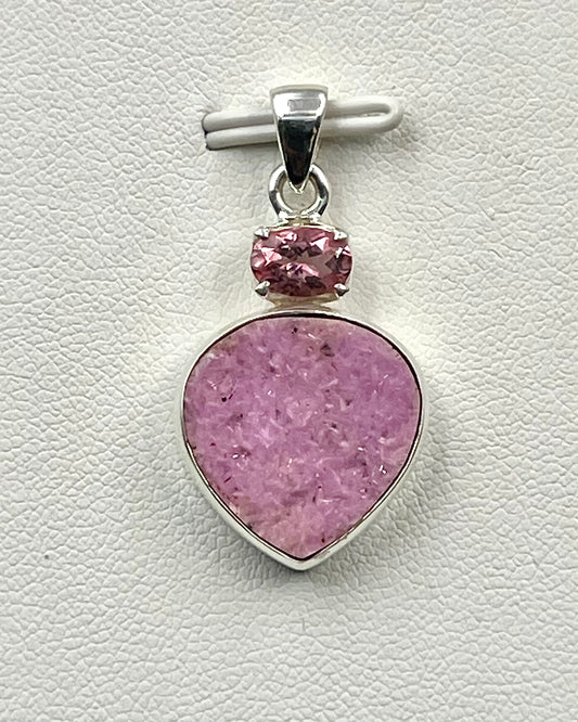 Cobalt Drusy with Pink Turmaline as a Combi Pendant