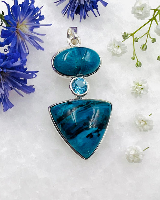 Cavansite, Facetted Blue Topaz, Chilean Blue Opal as a Combi Pendant