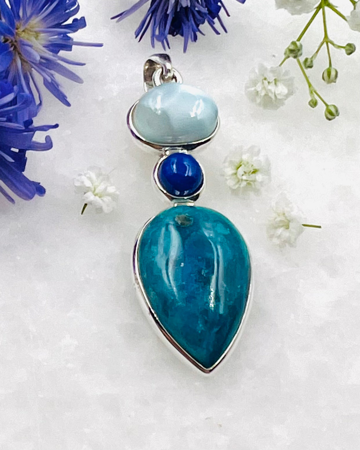 Larimar, Lapis & Chilean Blue Opal as a Combi Pendant