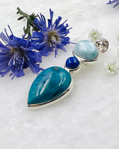 Larimar, Lapis & Chilean Blue Opal as a Combi Pendant