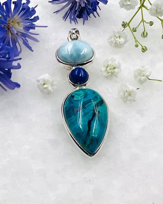 Larimar, Lapis & Chilean Blue Opal as a Combi Pendant