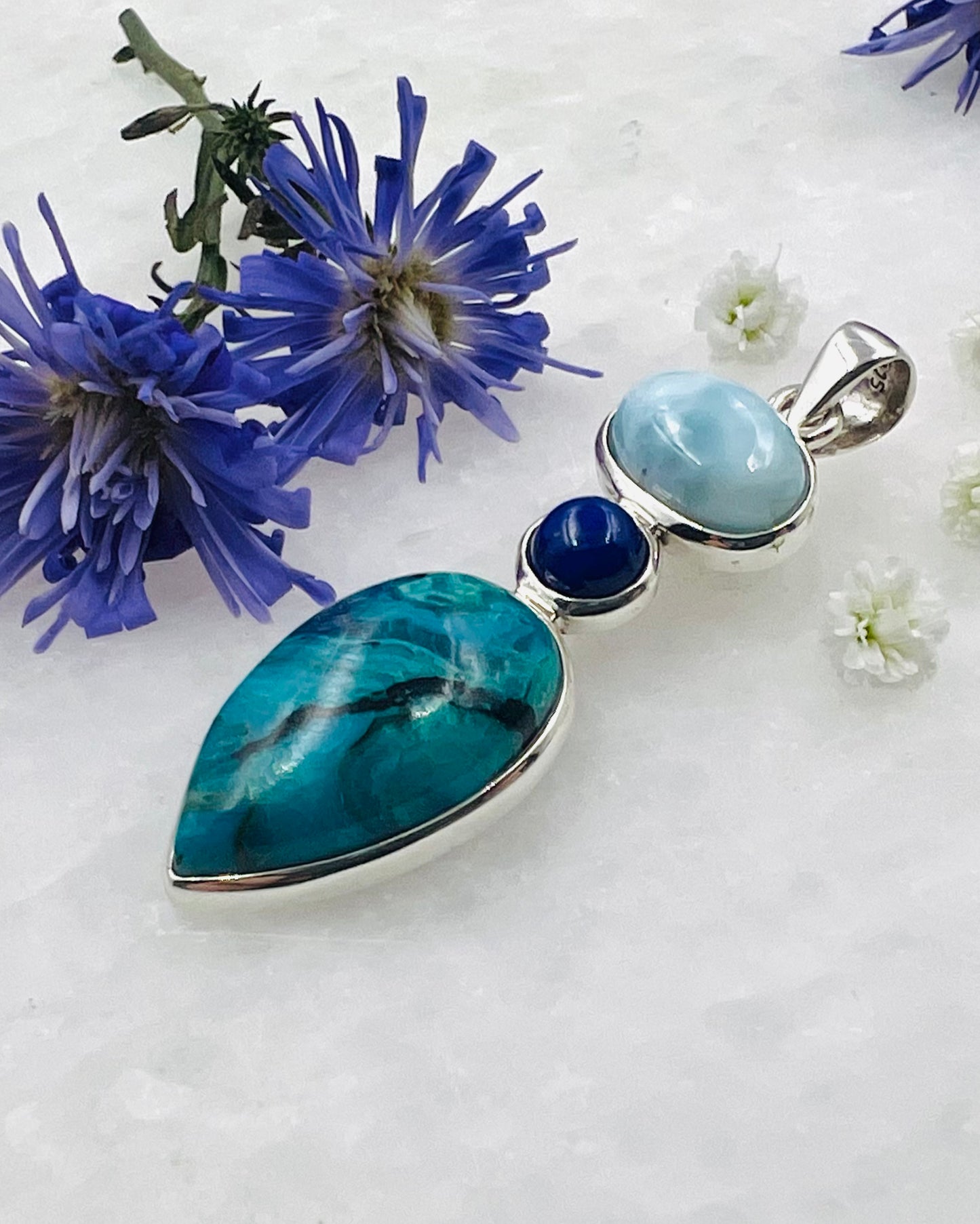 Larimar, Lapis & Chilean Blue Opal as a Combi Pendant