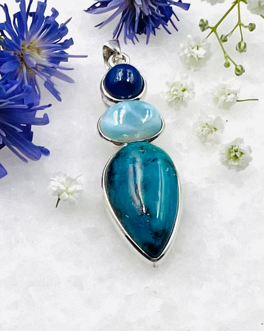 Larimar, Lapis & Chilean Blue Opal as a Combi Pendant