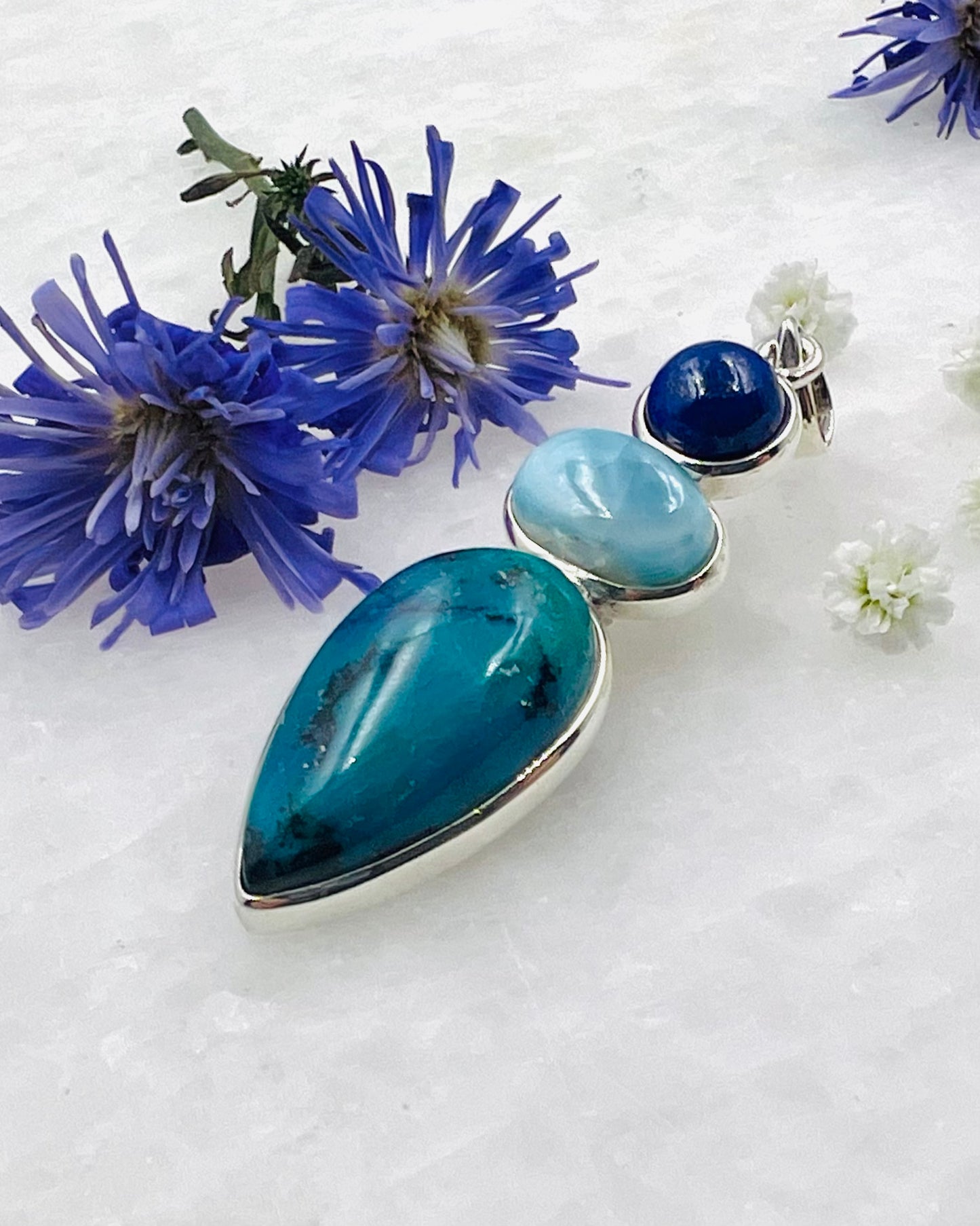 Larimar, Lapis & Chilean Blue Opal as a Combi Pendant