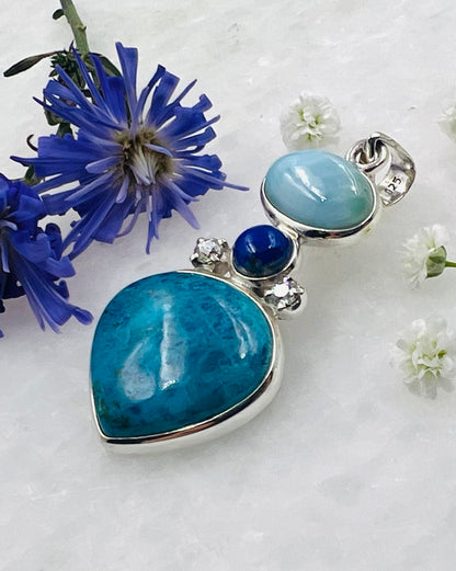 Larimar, Lapis, Chilean Blue Opal and CZ accents as a Combi Pendant