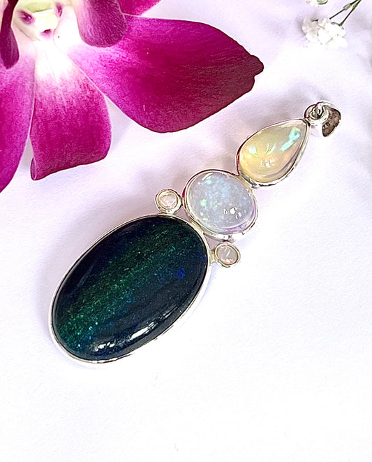 Andamooka Opal with Ethiopian Opals as a Combi Pendant