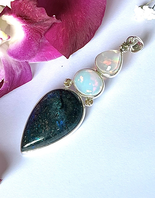 Andamooka Opal with Ethiopian Opals & Diamonds as a Combi Pendant