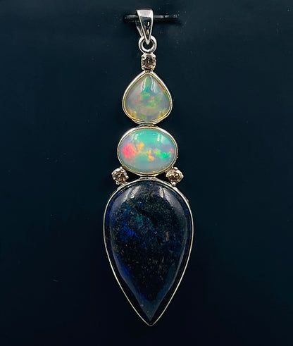 Andamooka Opal with Ethiopian Opals & Diamonds as a Combi Pendant