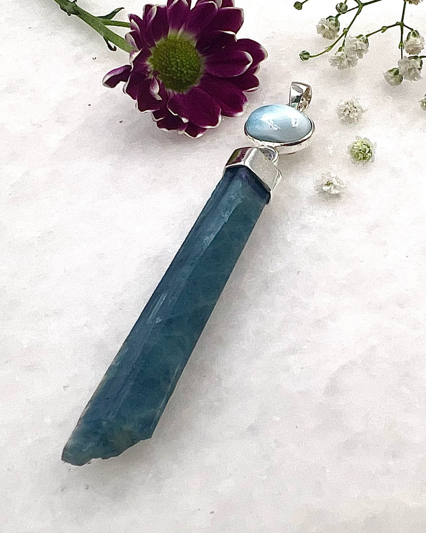 Natural South Indian Dark Blue Aquamarine Crystal with Larimar and Facetted Aquamrine Accent as a Combi