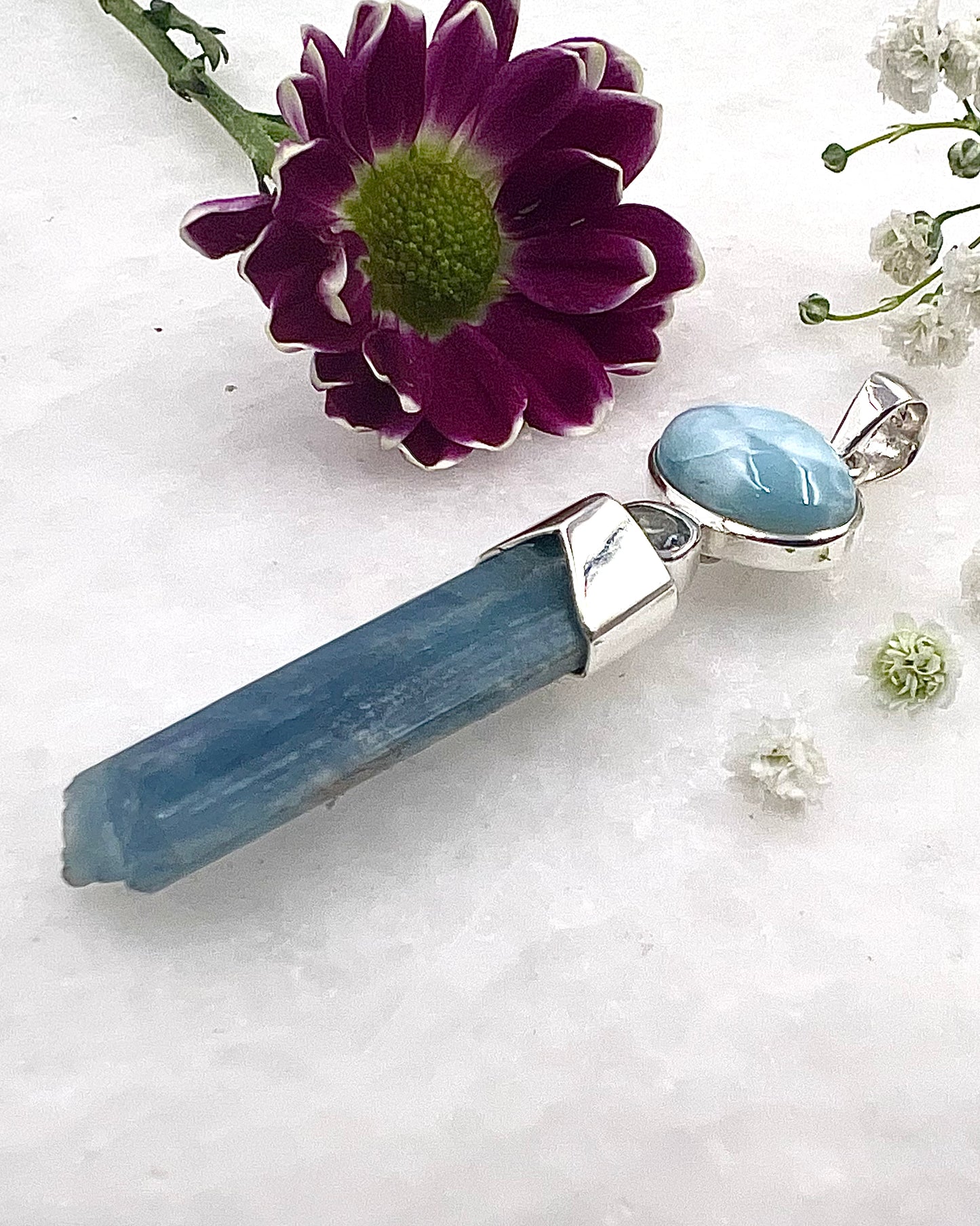 Natural South Indian Dark Blue Aquamarine Crystal with Larimar and Facetted Aquamrine Accent as a Combi
