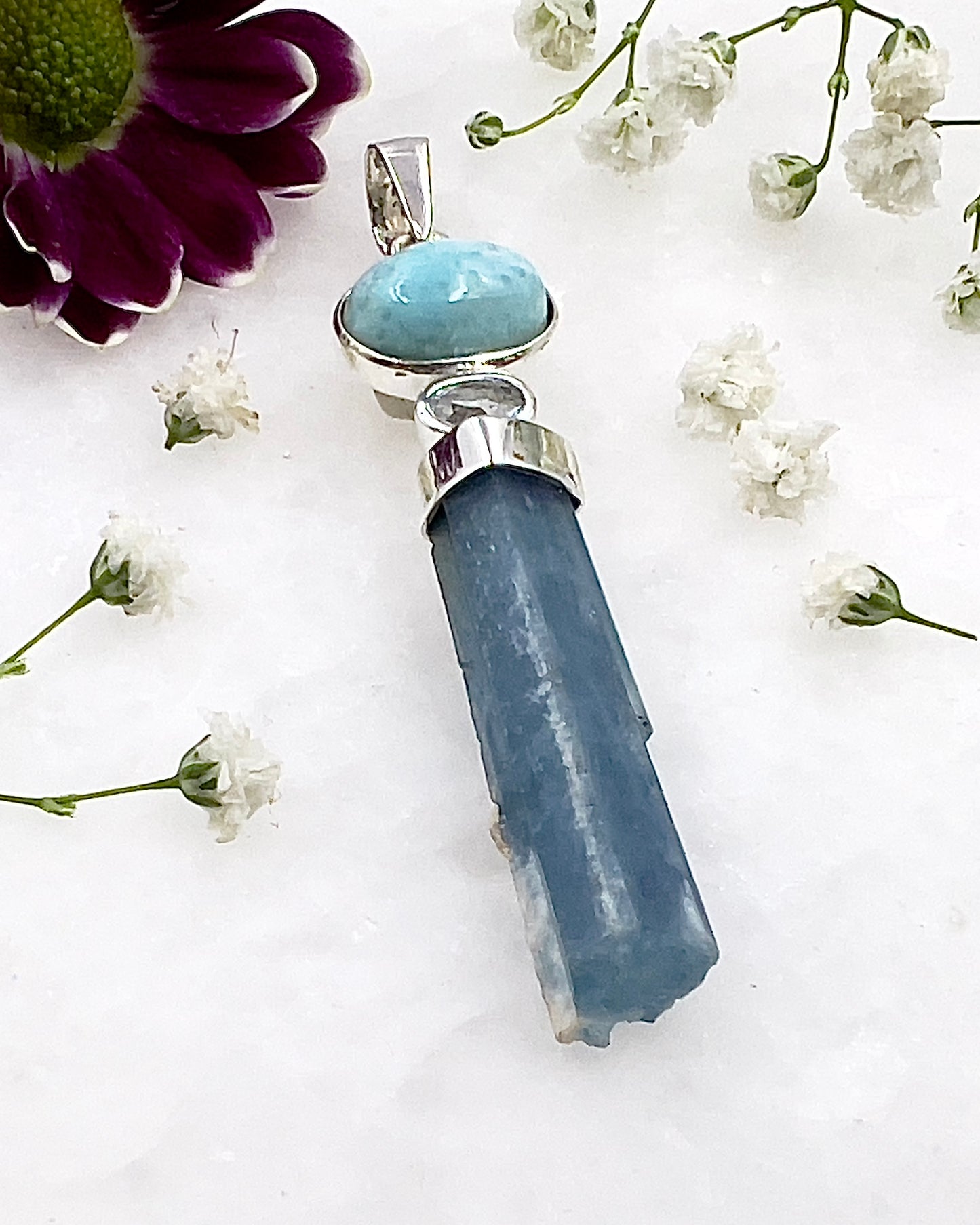 Natural South Indian Dark Blue Aquamarine Crystal with Larimar and Facetted Aquamrine Accent as a Combi