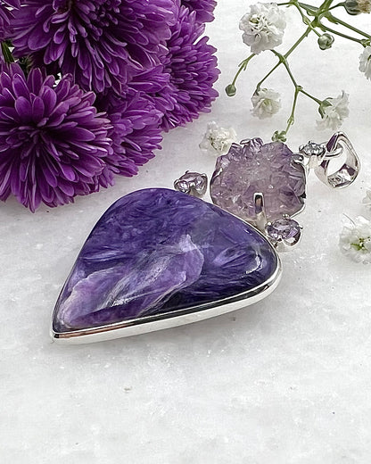 Natural Amethyst Flower with Chariote, Amethyst & CZ Accents as a Combi