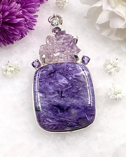 Natural Amethyst Flower with Chariote, Amethyst & CZ Accents as a Combi