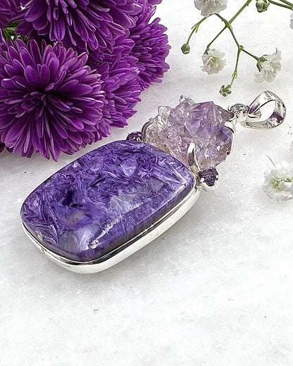 Natural Amethyst Flower with Chariote, Amethyst & CZ Accents as a Combi