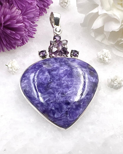 Natural Amethyst Flower with Chariote, Amethyst & CZ Accents as a Combi