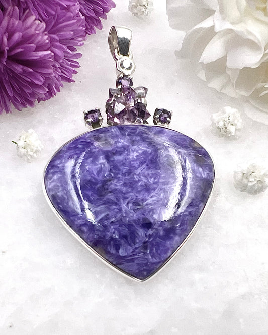 Natural Amethyst Flower with Chariote, Amethyst & CZ Accents as a Combi