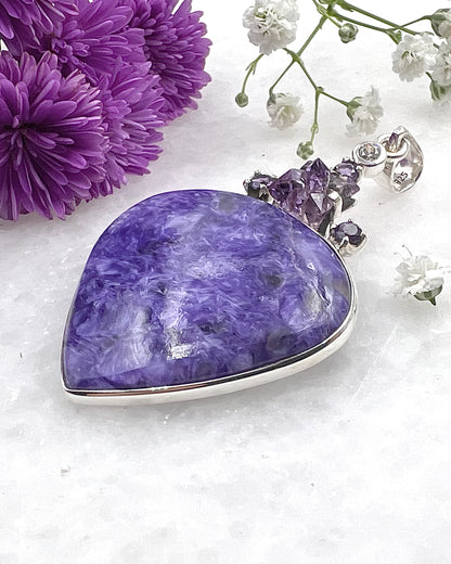 Natural Amethyst Flower with Chariote, Amethyst & CZ Accents as a Combi
