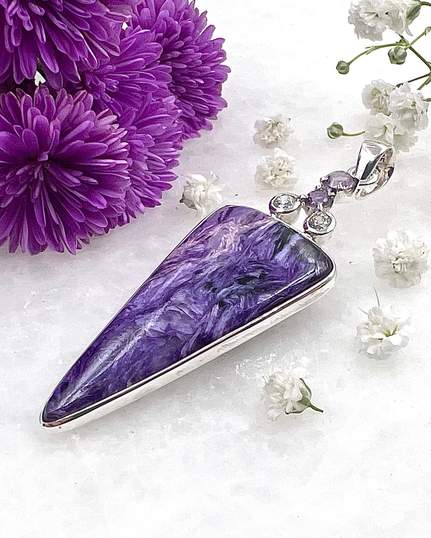 Charoite with CZ and Amethyst Facet Accents as a Combi