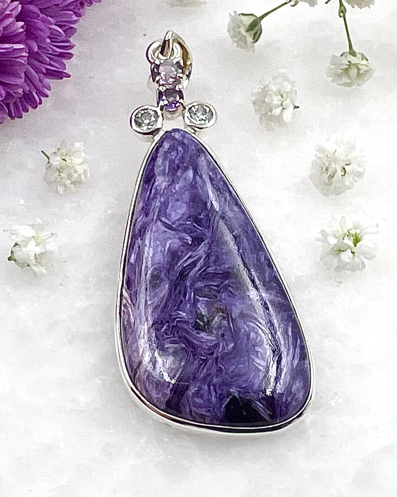 Charoite with CZ and Amethyst Facet Accents as a Combi