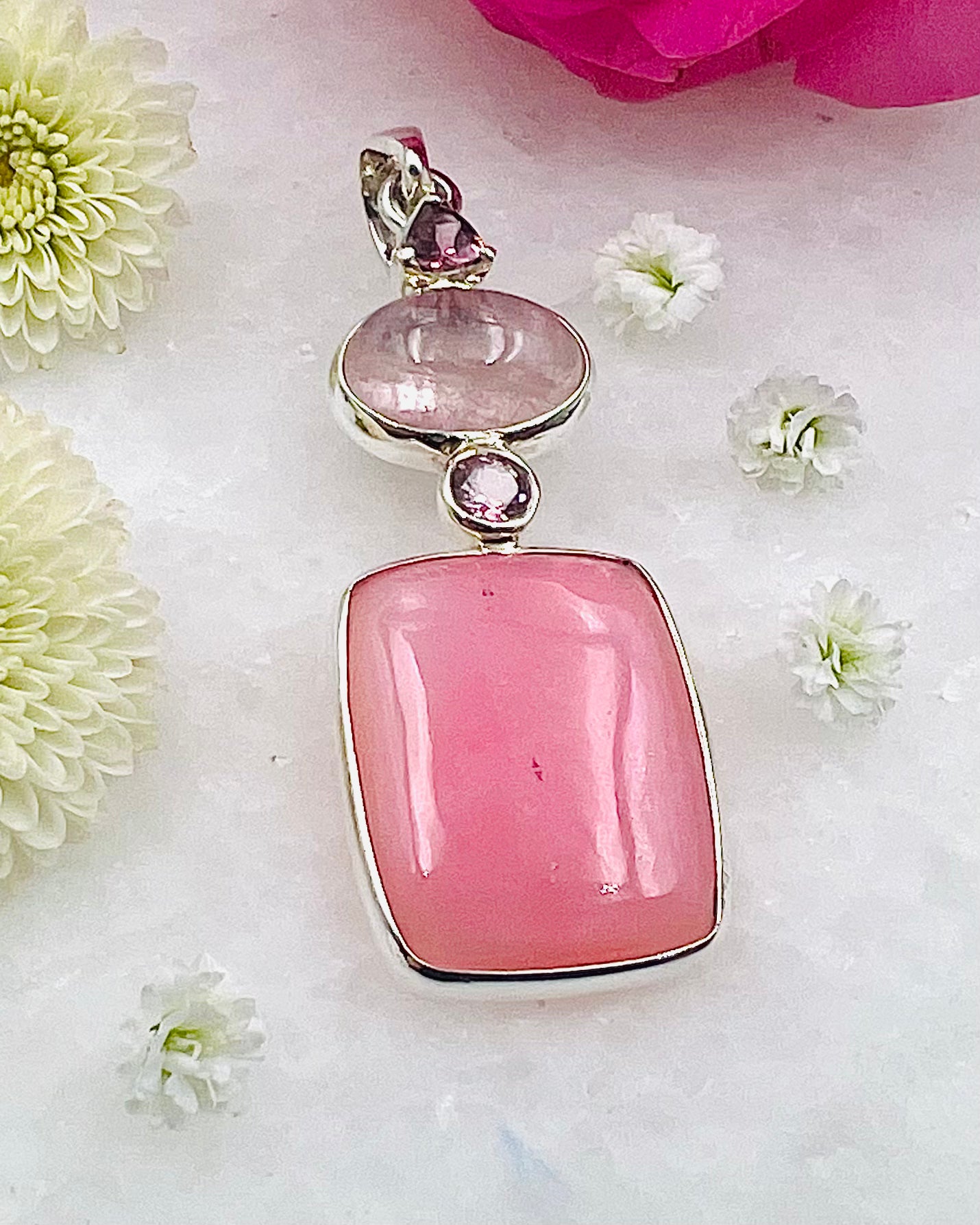 Pink Opal, Morganite Cab and Pink Tourmaline as a Combi