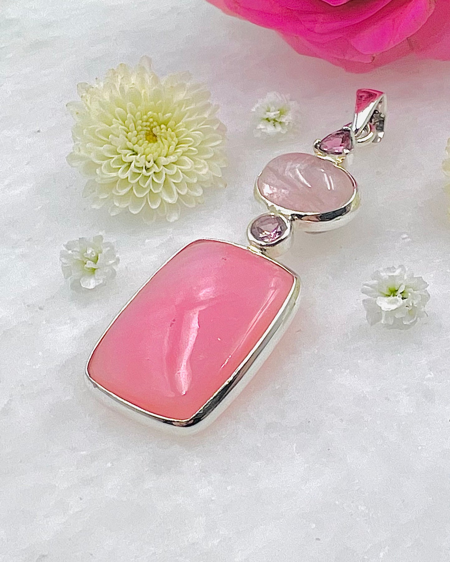 Pink Opal, Morganite Cab and Pink Tourmaline as a Combi