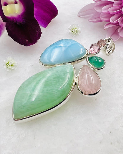 Larimar, Green Moonstone, Morganite, Emerald and Pink Tourmlines as a Combi