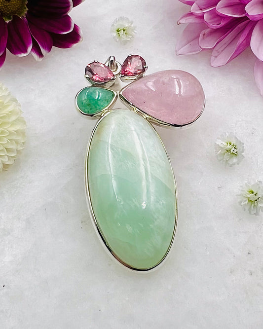 Larimar, Green Moonstone, Morganite, Emerald and Pink Tourmlines as a Combi