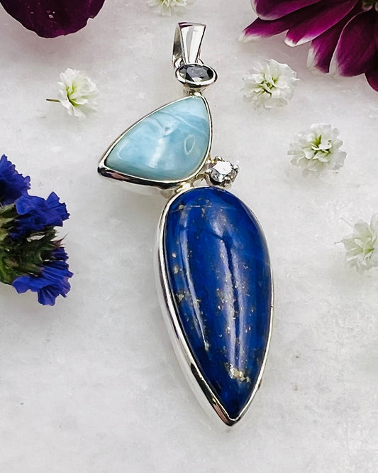 Lapis, Larimar, CZ and Sapphire as a Combi