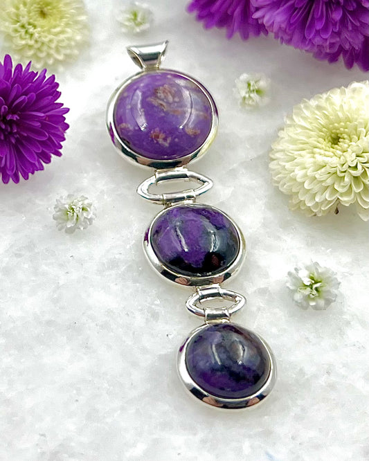 3 Round Sugilite Cabachons with Round Loop as a Combi