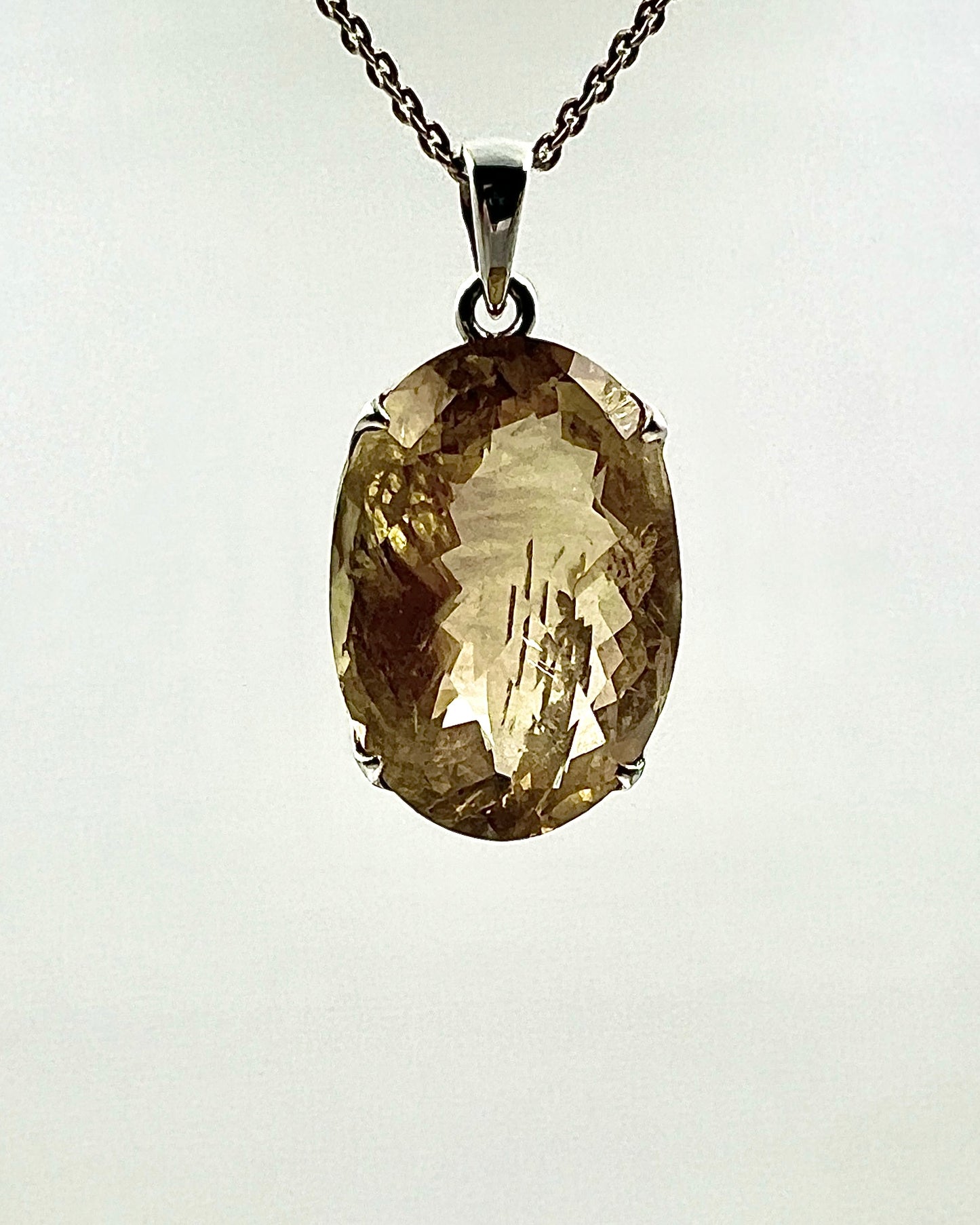 Facetted South Indian ( Karur) Yellow Scapolite  with Natural Oil Base Biotite Inclusions in .925 Silver Setting