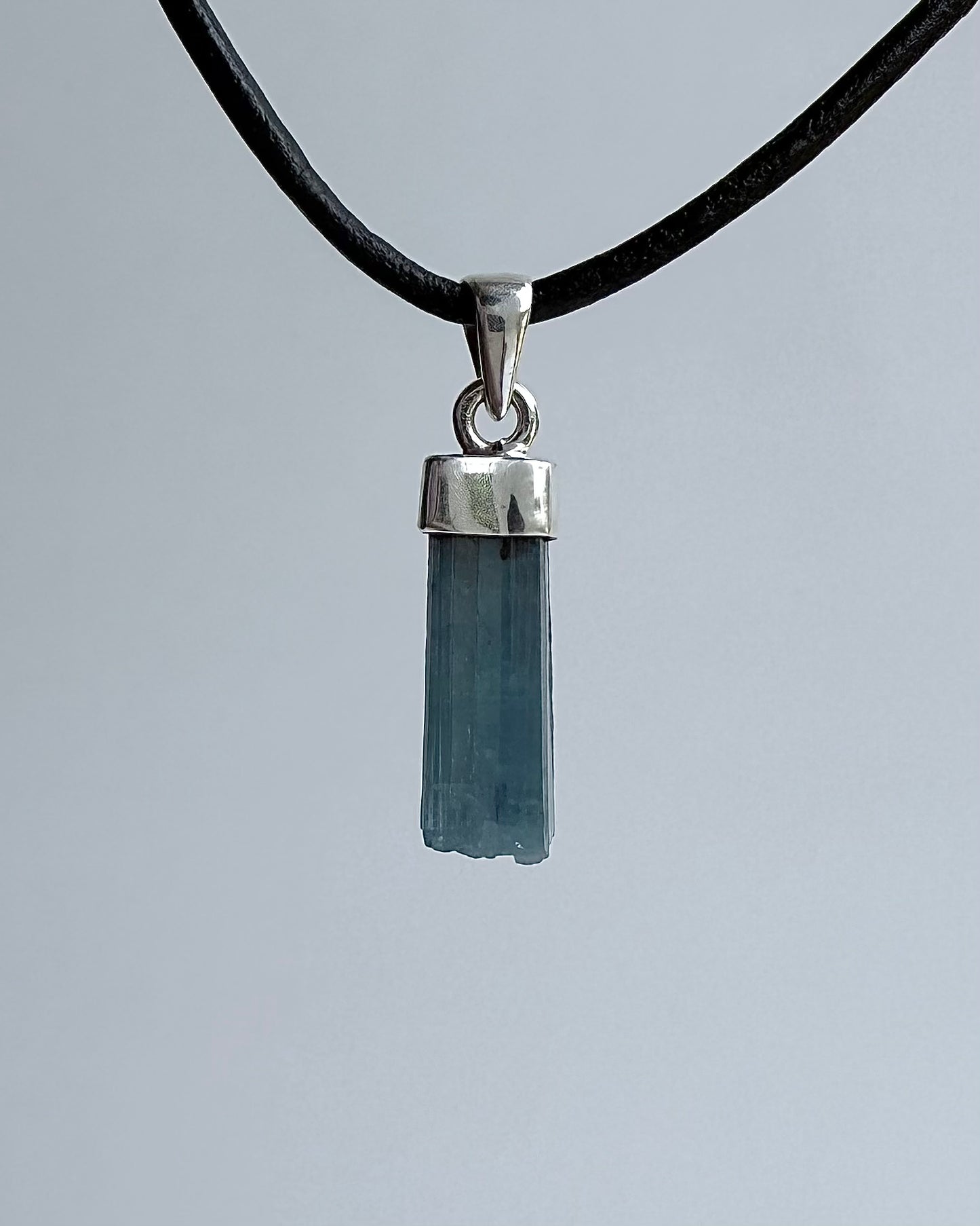 Natural Dark Blue South Indian Aquamarine Crystal Pendant