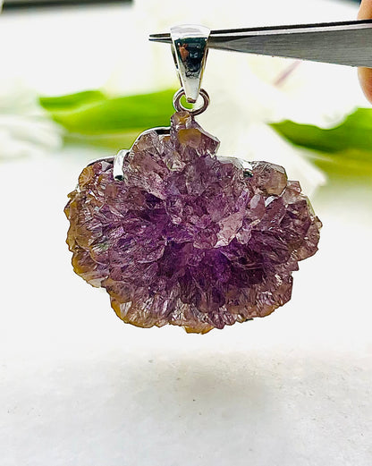 Collectors Grade Complete Amethyst Flower w/ Hematite Inclusions Pendant