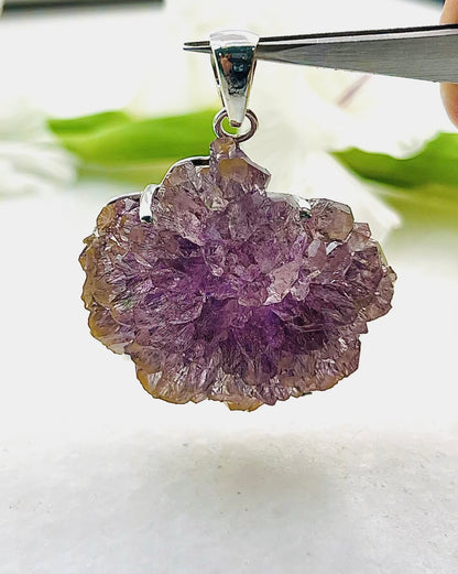 Collectors Grade Complete Amethyst Flower w/ Hematite Inclusions Pendant
