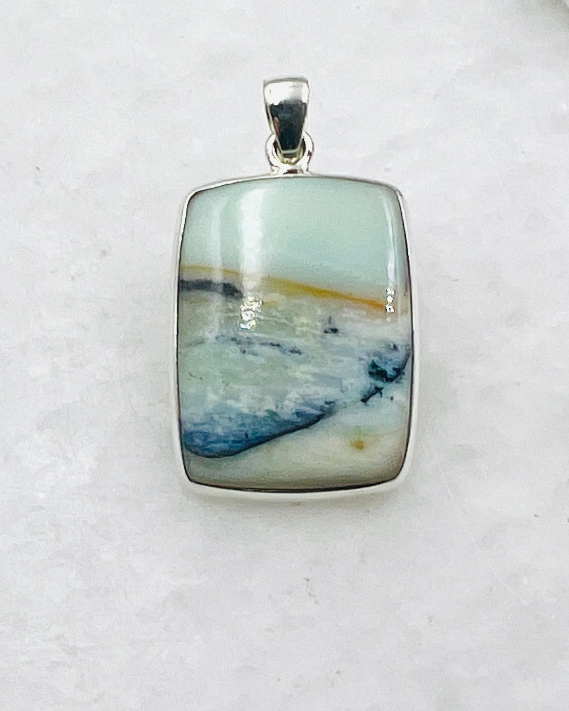 Opale de bois fossilisée bleue (Indonésie) en argent 0,925