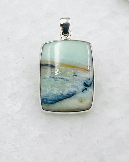 Opale de bois fossilisée bleue (Indonésie) en argent 0,925