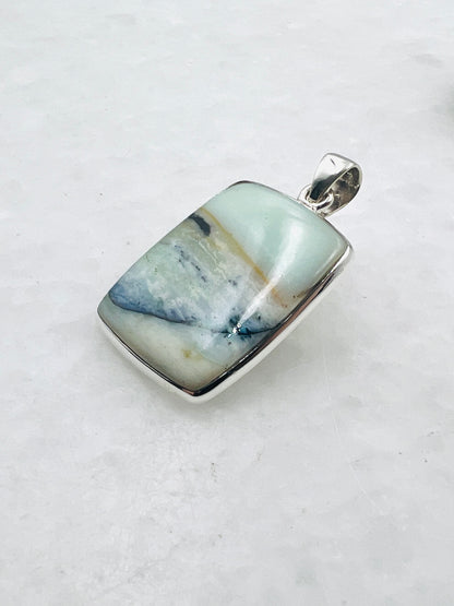 Opale de bois fossilisée bleue (Indonésie) en argent 0,925