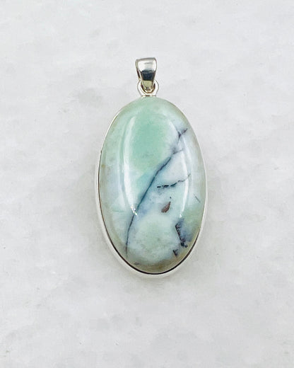 Blue Fossilized Wood Opal (Indonesia) in 0.925 Silver