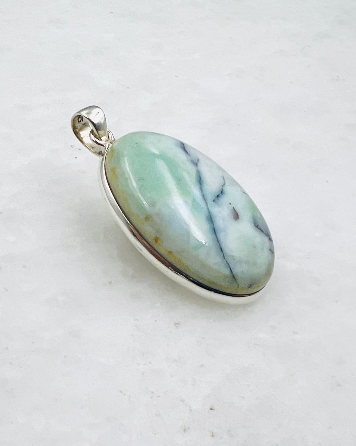 Blue Fossilized Wood Opal (Indonesia) in 0.925 Silver