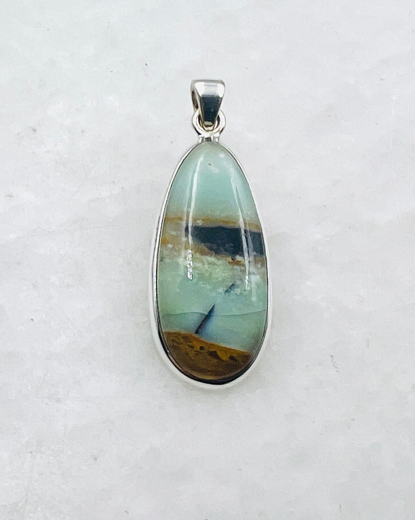 Blue Fossilized Wood Opal (Indonesia) in 0.925 Silver