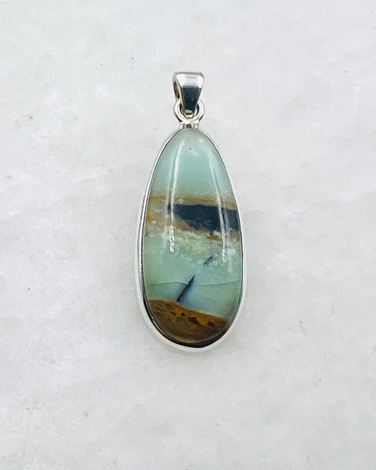 Opale de bois fossilisée bleue (Indonésie) en argent 925