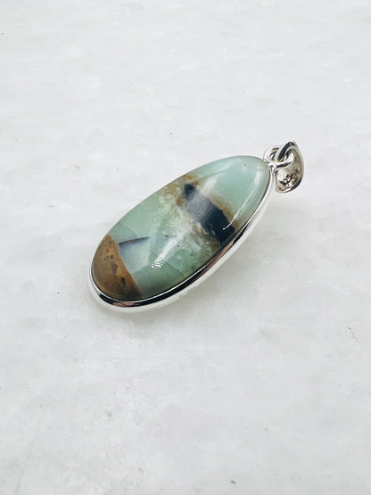 Blue Fossilized Wood Opal (Indonesia) in 0.925 Silver